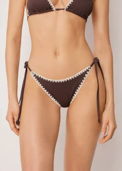 Bas de maillot brésilien à lanières Bicolor Embroidery