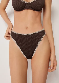 Bas de maillot brésilien taille haute Bicolor Embroidery