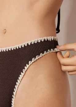 Bas de maillot brésilien taille haute Bicolor Embroidery
