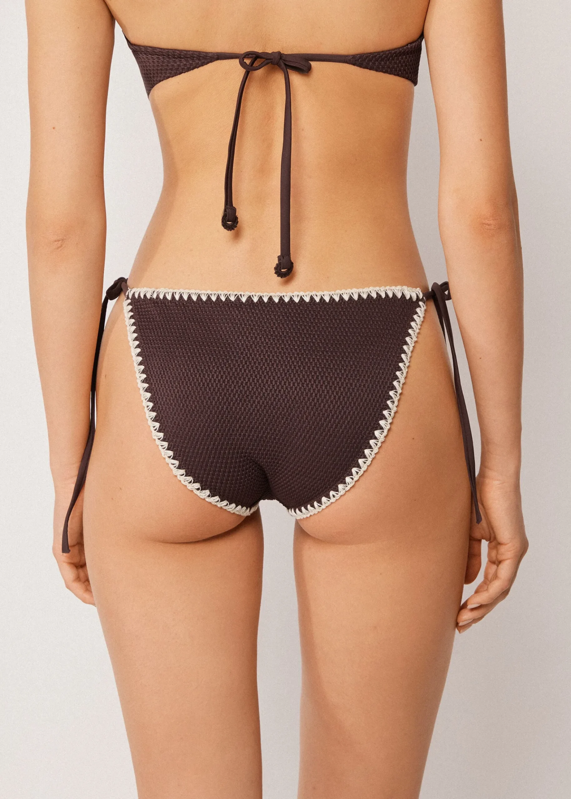 Bas de maillot à lanières Bicolor Embroidery