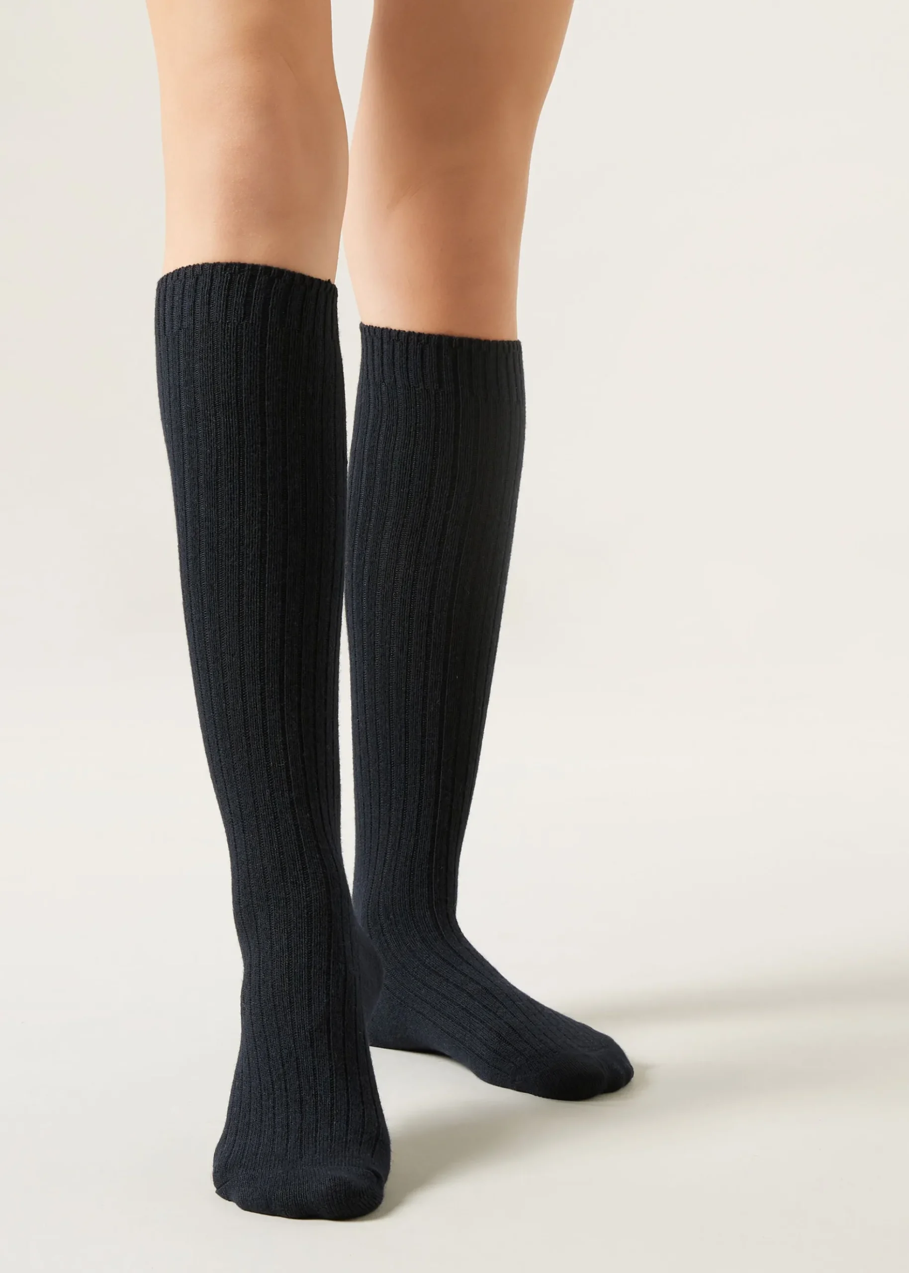 Chaussettes hautes côtelées en laine avec cachemire