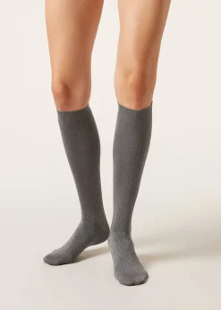 Chaussettes hautes en coton côtelé