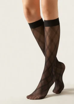 Chaussettes hautes transparentes à motif losanges