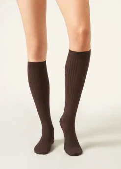 Chaussettes longues en cachemire côtelées