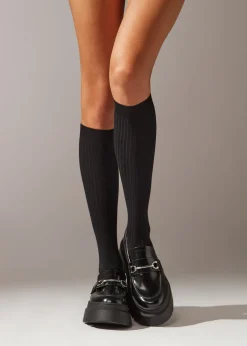 Chaussettes longues en cachemire côtelées