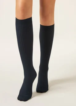 Chaussettes longues en cachemire côtelées