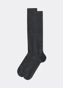 Chaussettes longues pour homme en laine et coton