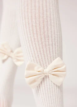 Collant en coton côtelé avec nœud pour fille