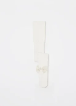 Collant en coton côtelé avec nœud pour fille