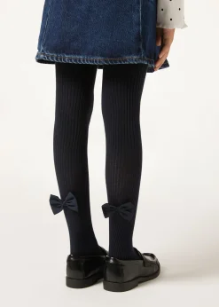 Collant en coton côtelé avec nœud pour fille