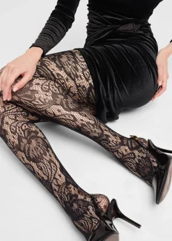 Collant en résille fleurie