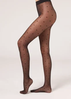Collant Transparent 30 Deniers à motifs Petits Coeurs