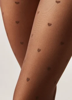 Collant Transparent 30 Deniers à motifs Petits Coeurs