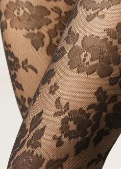 Collant voile à fleurs