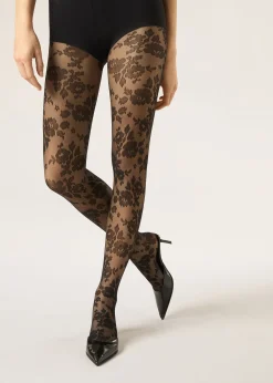 Collant voile à fleurs