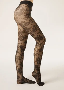Collant voile à fleurs